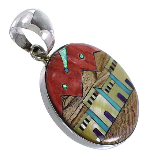 Silver Multicolor Native American Village Design Pendant YS62861